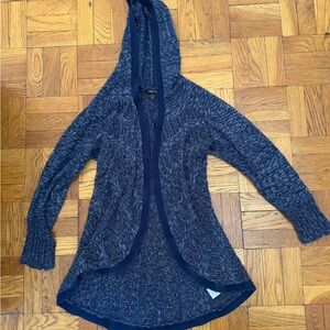 Kids XL Navy Hooded Open-Front Knit Sweater